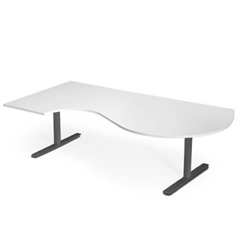 Höj- och sänkbart hörnskrivbord, magurtag, hörn vänster, svart stativ, vit bordsskiva, 236,5x120 cm
