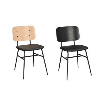 Barney stol, svart kunstlær, sorte metallben, svart eller hvit pigmentert rygg