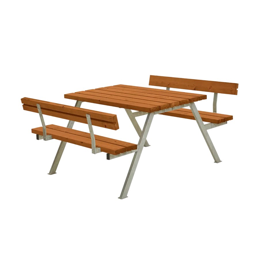 Bänkset Alpha, 4-sits, ryggstöd, teak