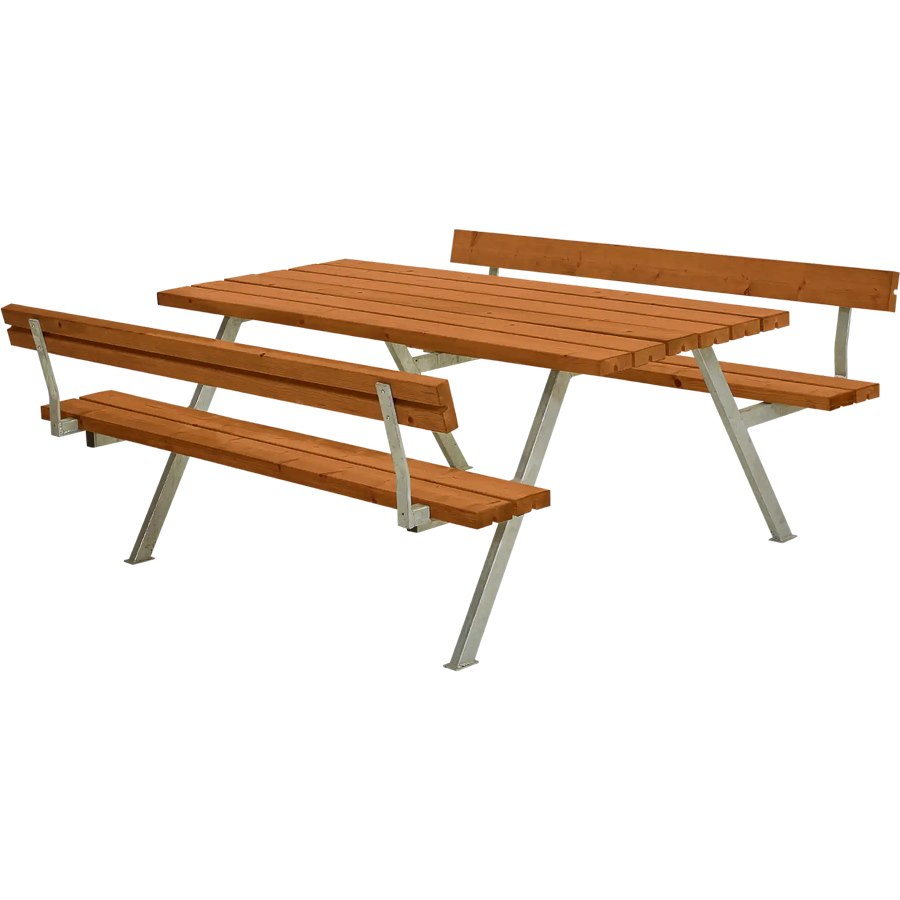 Bänkset Alpha, 6-sits, ryggstöd, teak