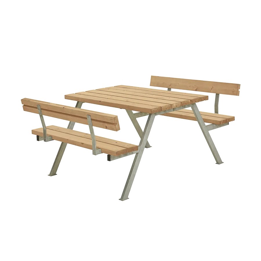 Bänkset Alpha, 4-sits, ryggstöd, Thermowood, natur