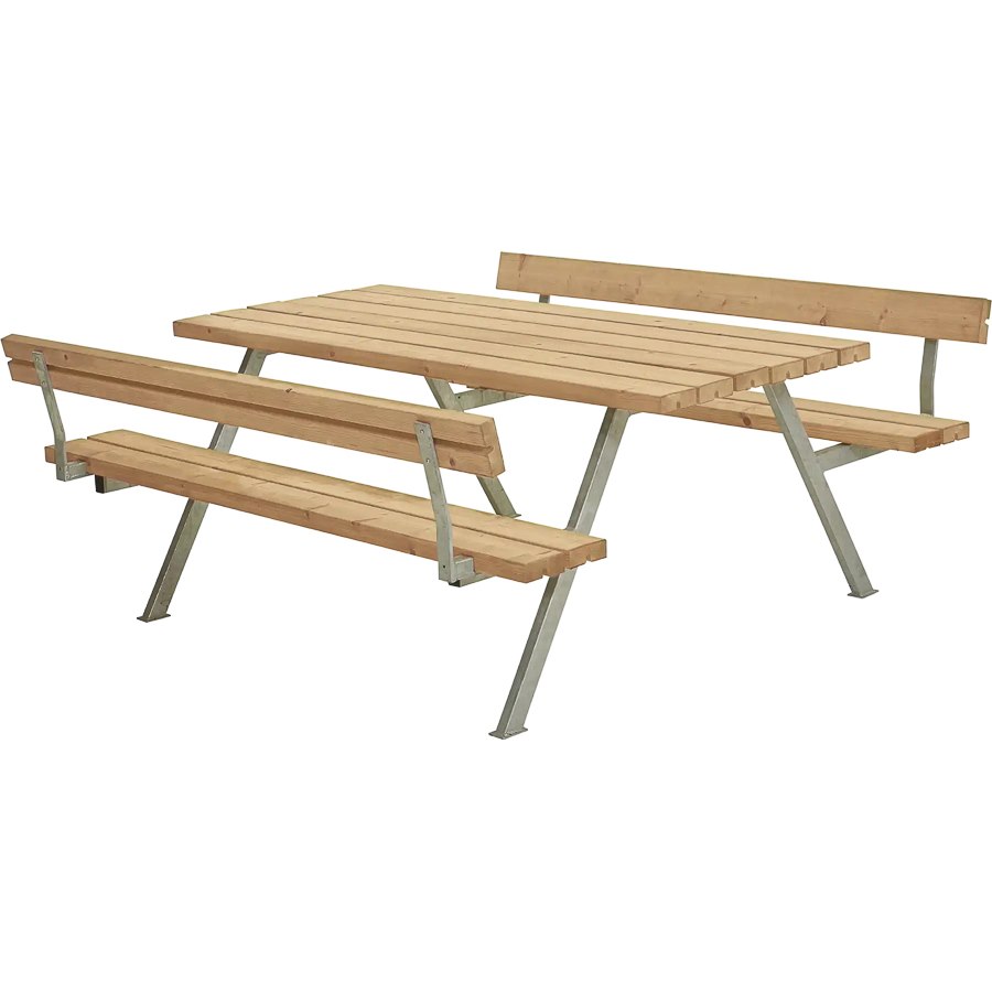 Bänkset Alpha, 6-sits, ryggstöd, Thermowood, natur