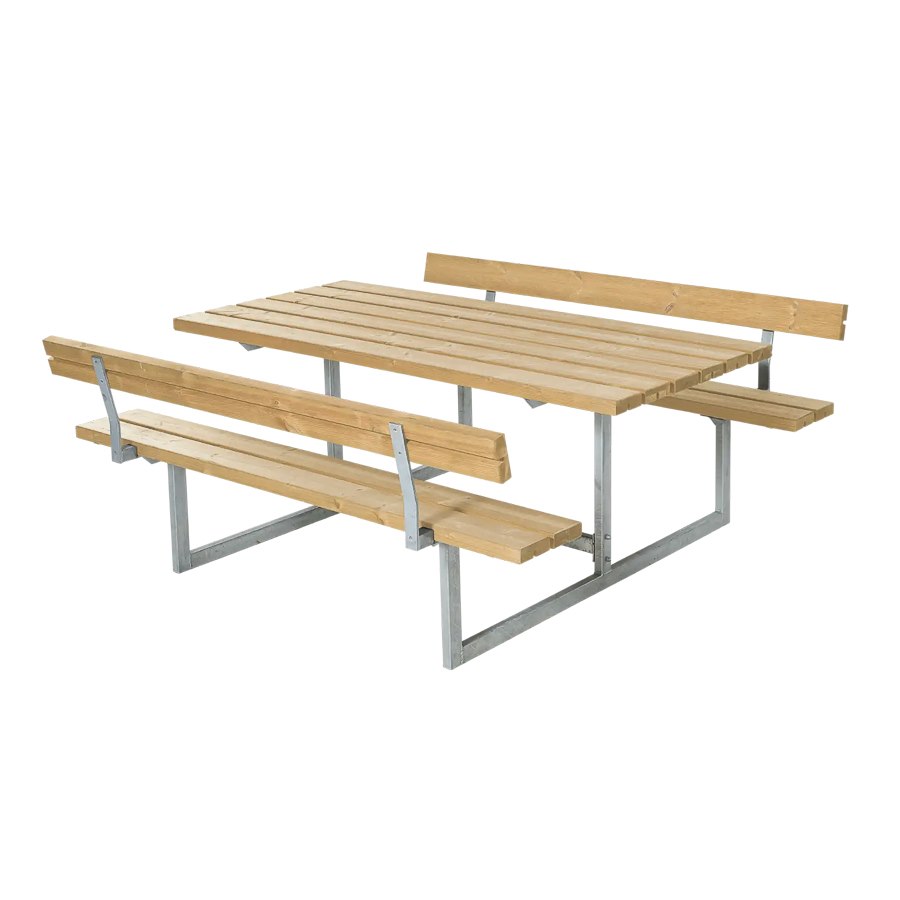 Bänkset Basic, 6-sits, ryggstöd, Thermowood, natur