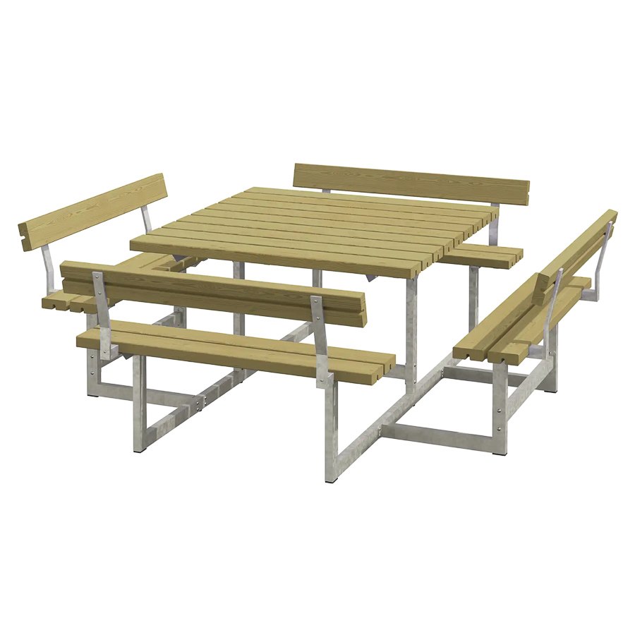Bänkset Picnic, 8-sits, ryggstöd, natur