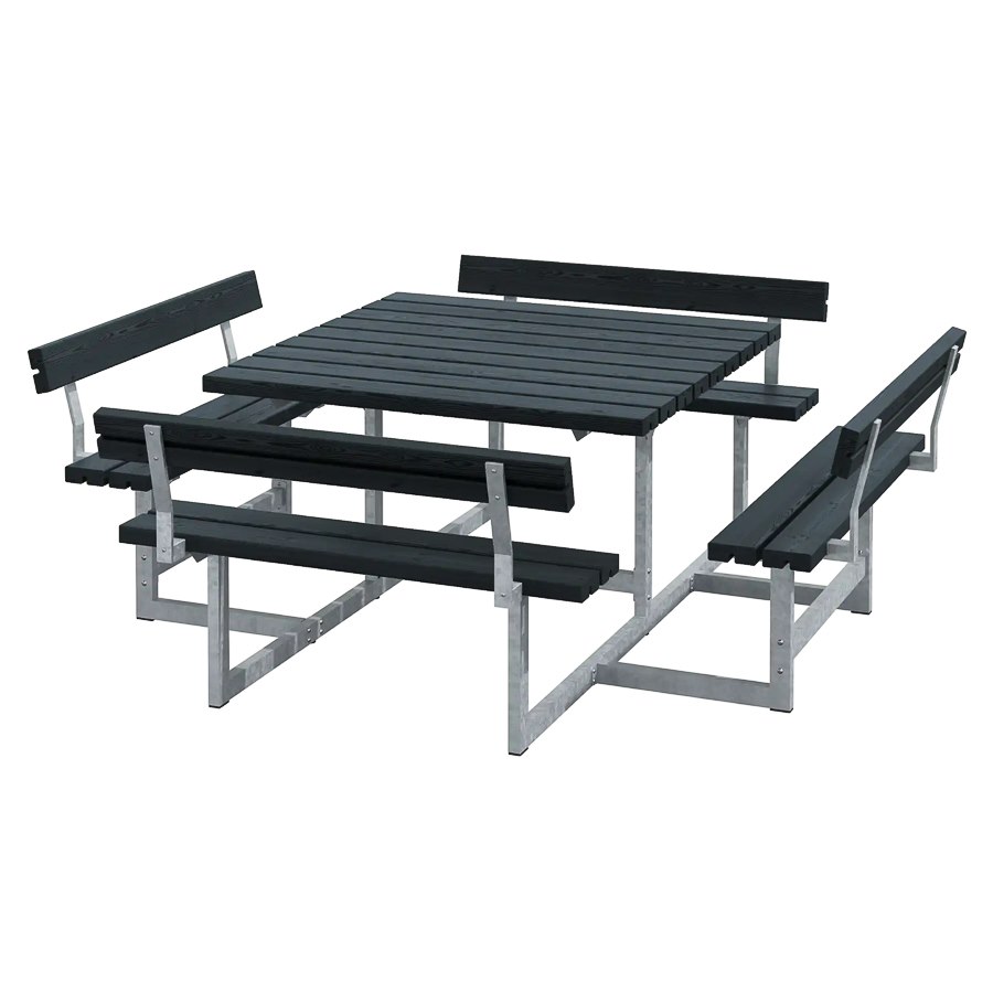 Bänkset Picnic, 8-sits, ryggstöd, svart