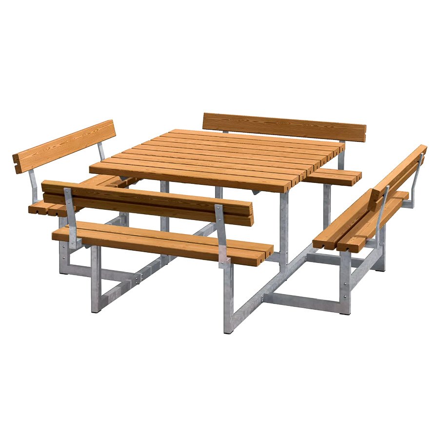 Bänkset Picnic, 8-sits, ryggstöd teak
