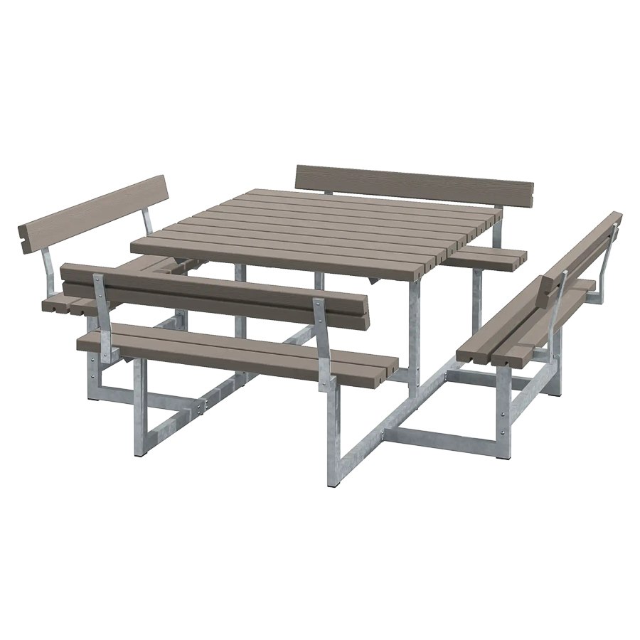 Bänkset Picnic, 8-sits, ryggstöd gråbrun