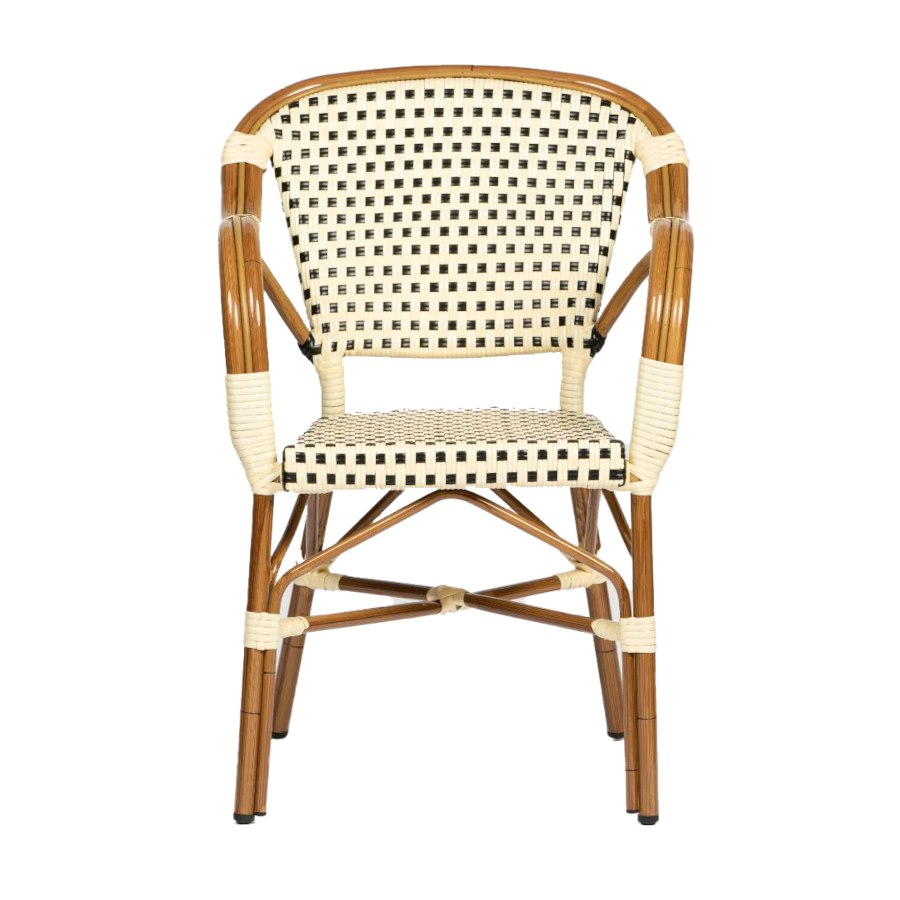 Karmstol Paris 37, sh. 45 cm, stapelbar, svart/beige