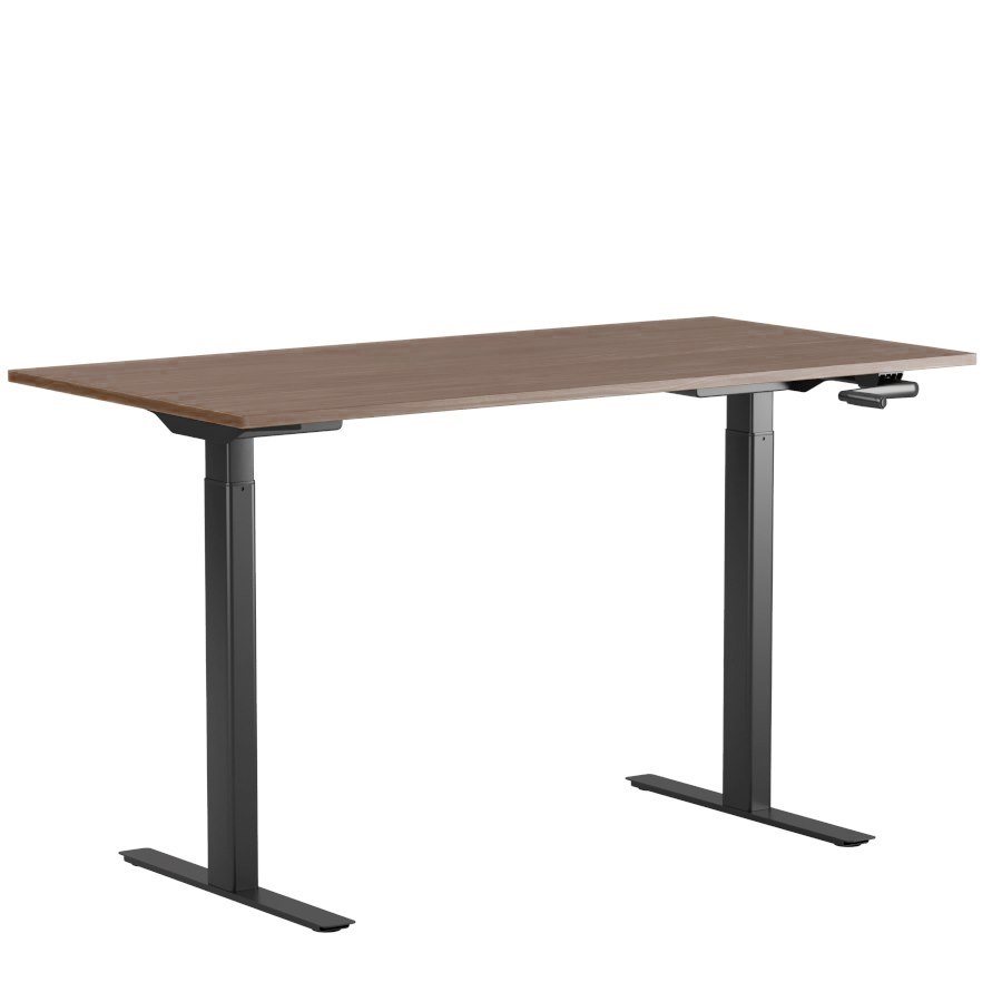 Höj och sänkbart skrivbord, vev, svart stativ, valnöt bordsskiva 180x80 cm