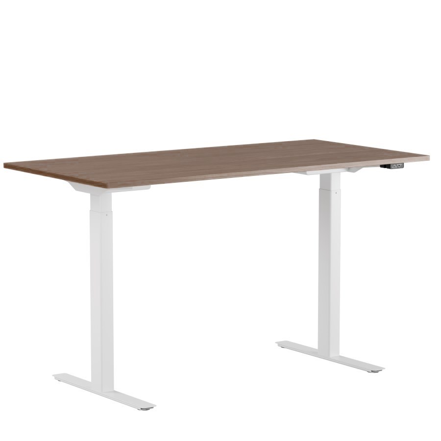 Höj och sänkbart skrivbord PREMIUM, 2-motorigt, vitt stativ, valnöt bordsskiva 160x80 cm