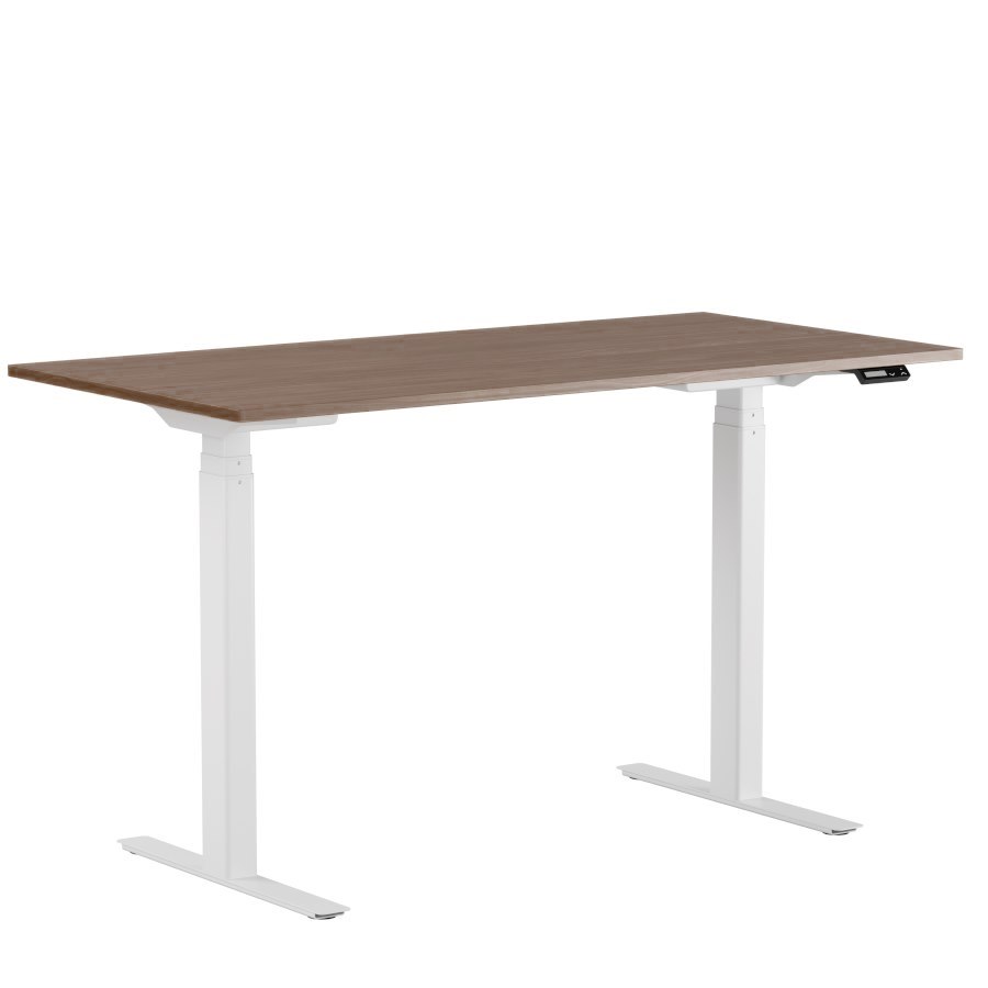 Höj och sänkbart skrivbord PREMIUM, 2 motorer, digital, vitt stativ, valnöt bordsskiva 120x70 cm