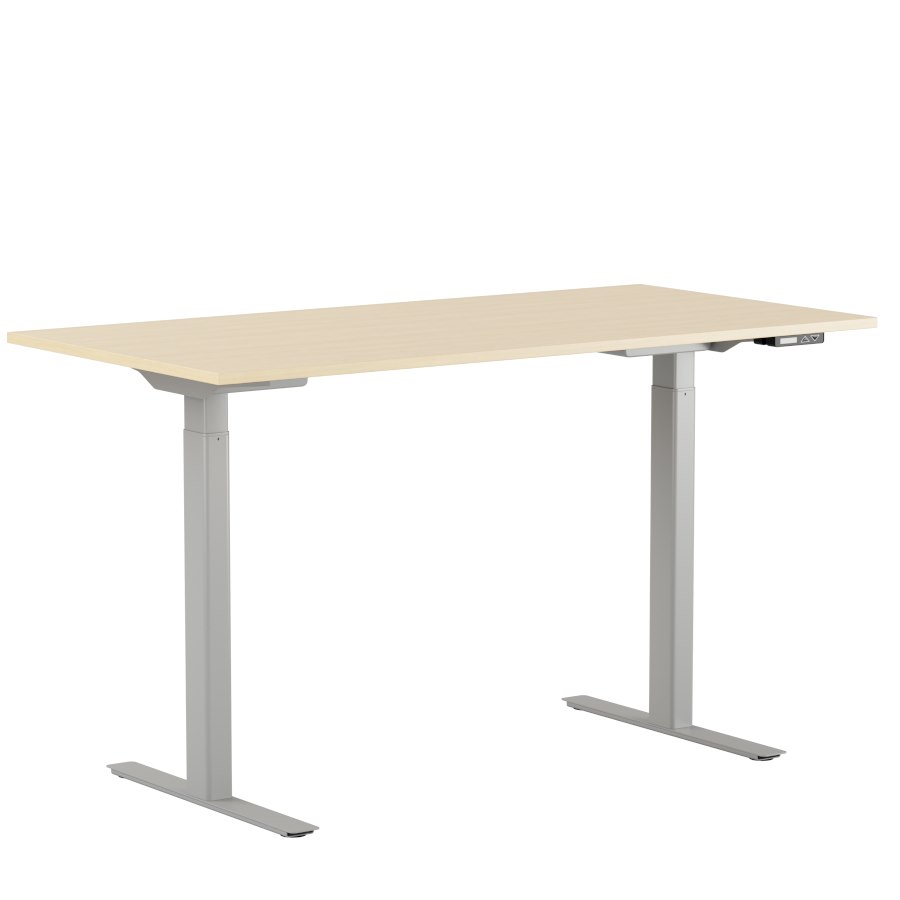 Höj och sänkbart skrivbord, digital display, grått stativ, björk bordsskiva 120x70 cm