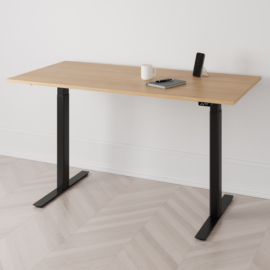 Höj och sänkbart skrivbord PREMIUM, 2-motorigt, svart stativ, ek bordsskiva 140x70cm