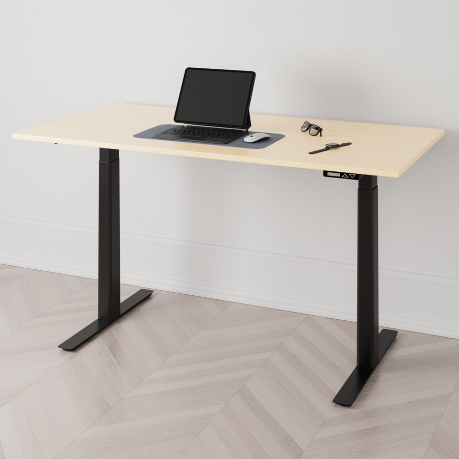 Höj och sänkbart skrivbord PREMIUM, 2 motorer, digital, svart stativ, björk bordsskiva 120x80 cm