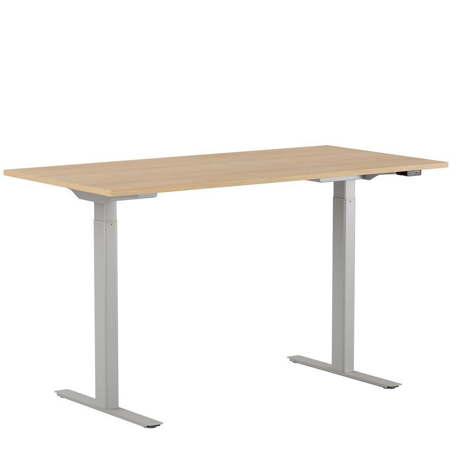 Höj och sänkbart skrivbord, 2-motorigt, grått stativ, ek bordsskiva 180x80cm