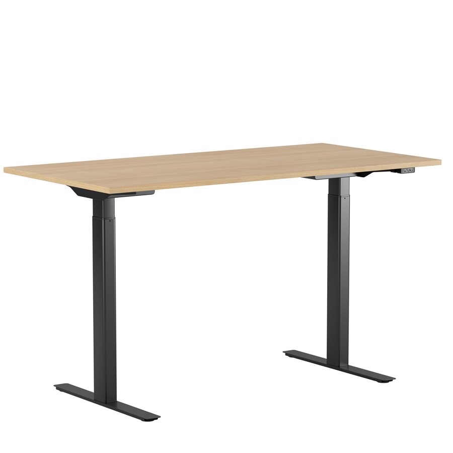 Höj och sänkbart skrivbord, 2-motorigt, svart stativ, ek bordsskiva 100x60cm