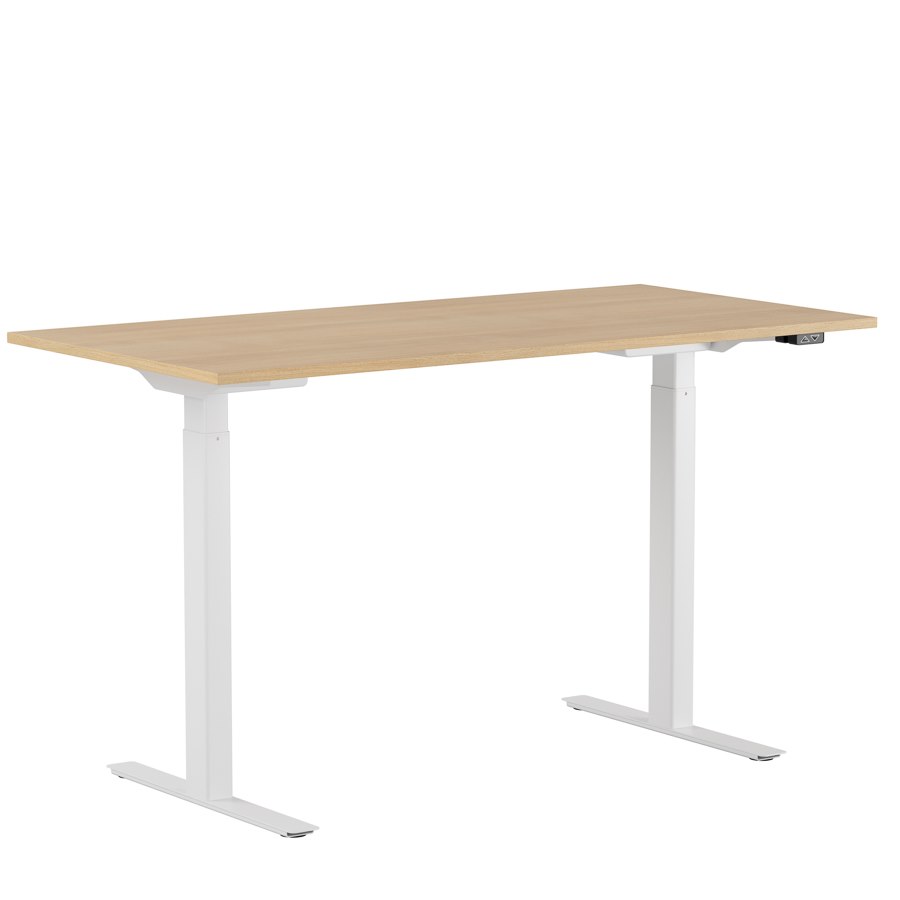 Höj och sänkbart skrivbord, 2-motorigt, vitt stativ, ek bordsskiva 160x80cm