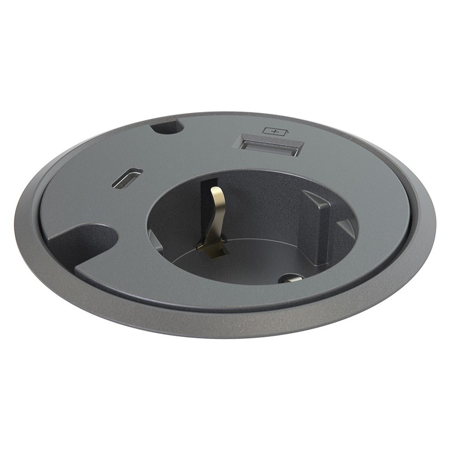 Powerdot 16, 1 eluttag typ F, 1 USB-C, 1 USB-A, 2 kabelgenomföring, svart