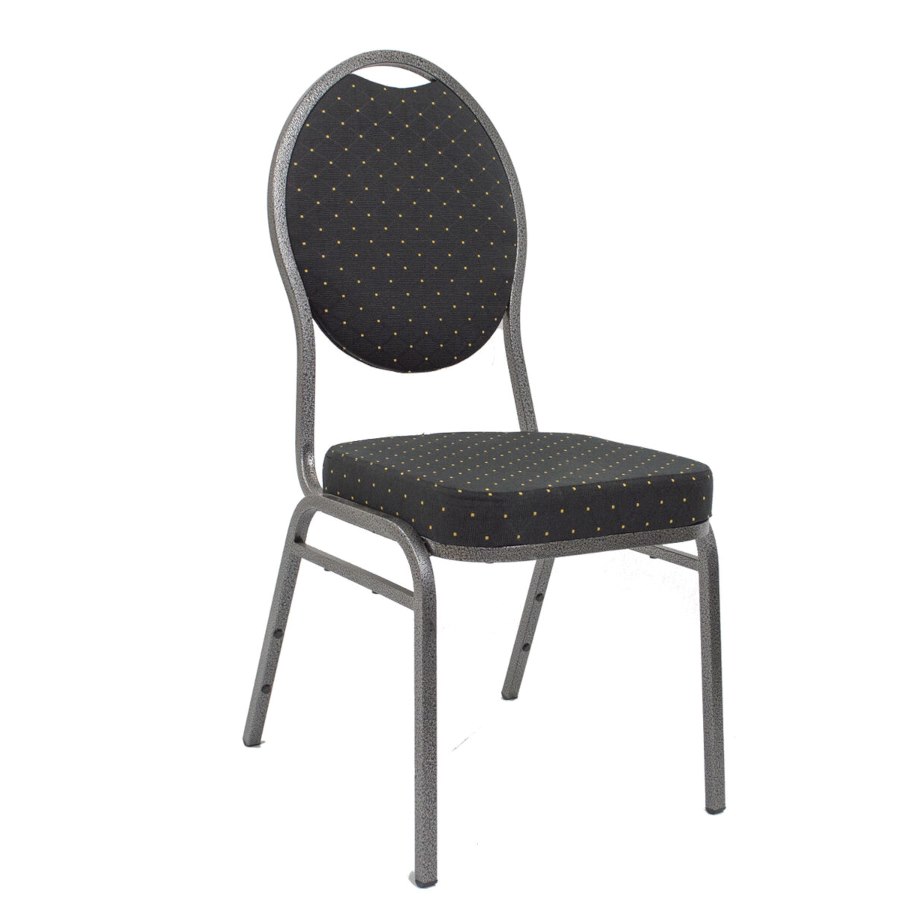 Bankettstol Svart tyg med guld prickar, gråmelerad ram