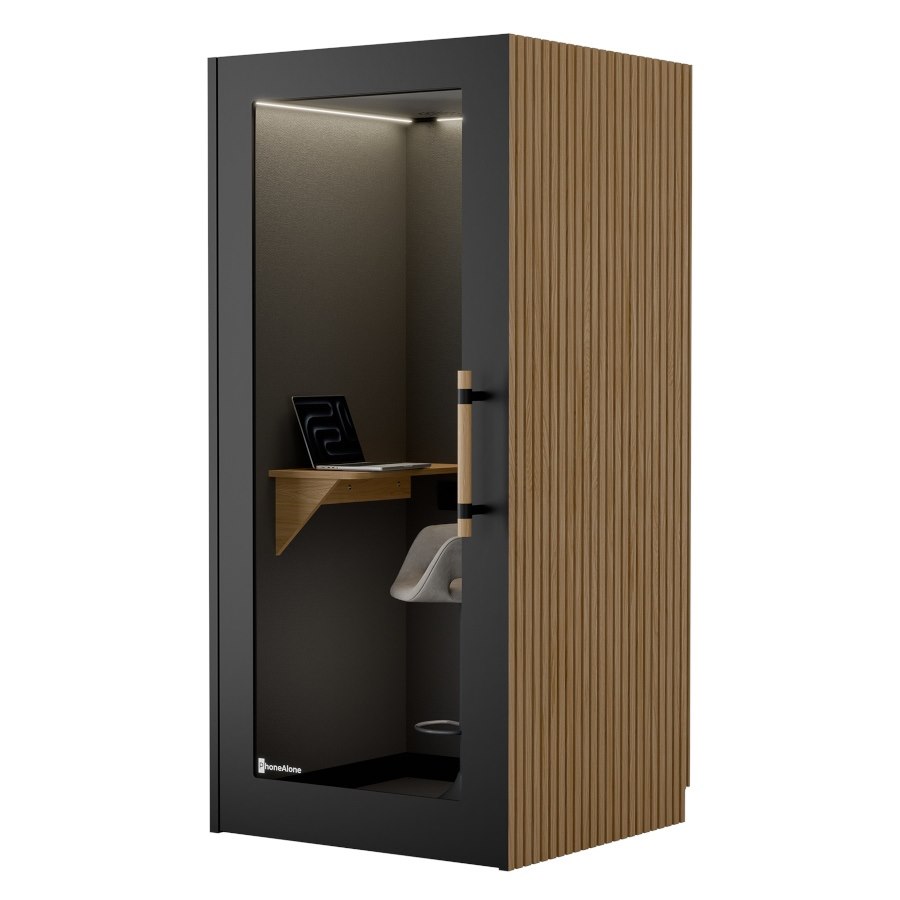 Telefonbox, tyst rum, svart med akustisk eklamell