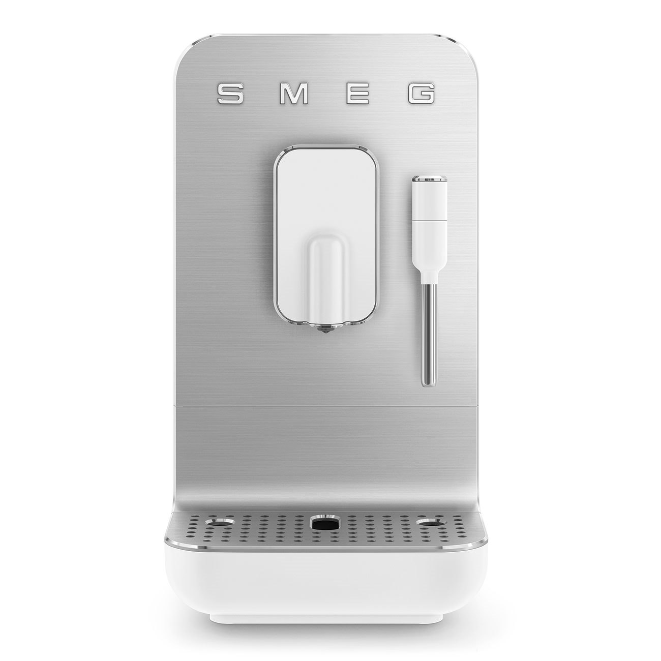 Helautomatisk espressomaskin,	matt vit, med ångstång