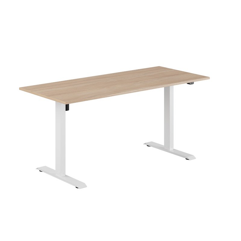 Höj och sänkbart skrivbord, 1-motorigt, vitt stativ, urban oak bordsskiva 160x70cm