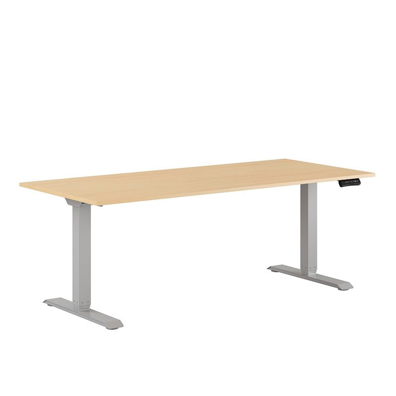 Höj och sänkbart skrivbord, 2-motorigt, grått stativ, bok bordsskiva 180x80cm