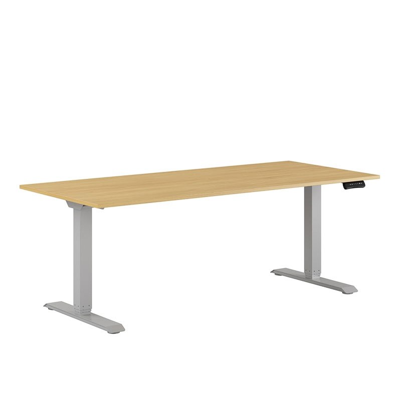 Höj och sänkbart skrivbord, 2-motorigt, grått stativ, ek bordsskiva 180x80cm 39303