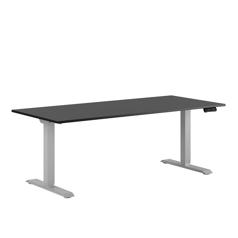 Höj och sänkbart skrivbord, 2-motorigt, grått stativ, svart bordsskiva 180x80cm 39319