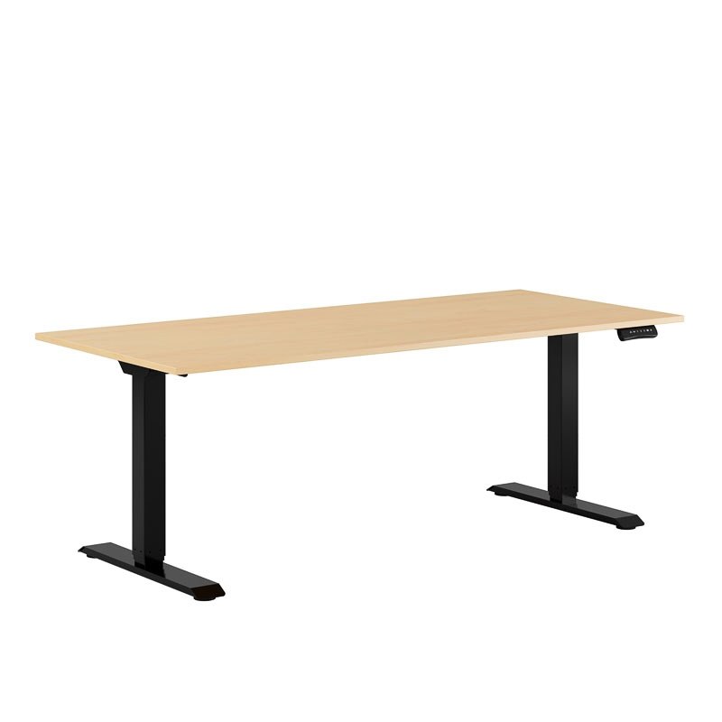 Höj och sänkbart skrivbord, 2-motorigt, svart stativ, bok bordsskiva 180x80cm