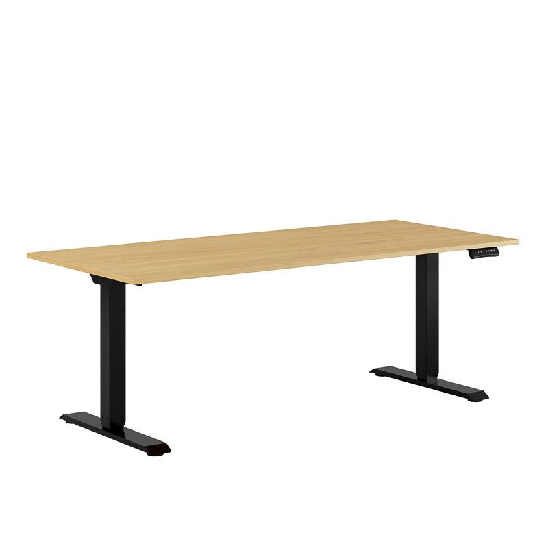 Höj och sänkbart skrivbord, 2-motorigt, svart stativ, ek bordsskiva 180x80cm 39359