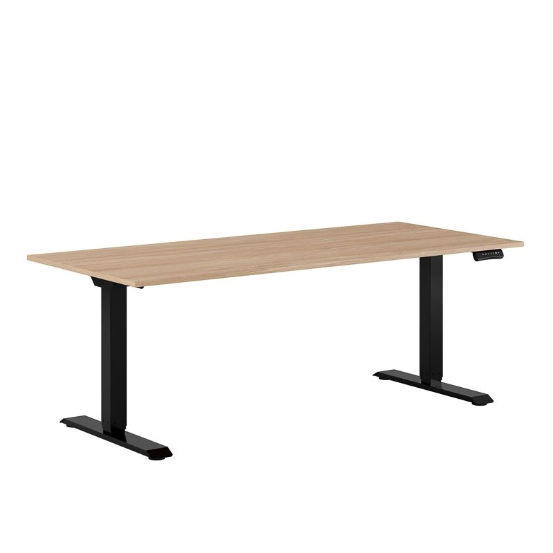 Höj och sänkbart skrivbord, 2-motorigt, svart stativ, urban oak bordsskiva 180x80cm