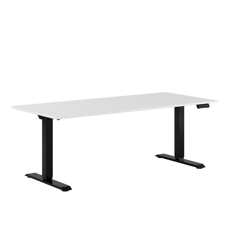 Höj och sänkbart skrivbord, 2-motorigt, svart stativ, vit bordsskiva 180x80cm 39391