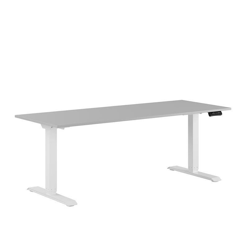 Höj och sänkbart skrivbord, 2-motorigt, vitt stativ, grå bordsskiva 180x70cm