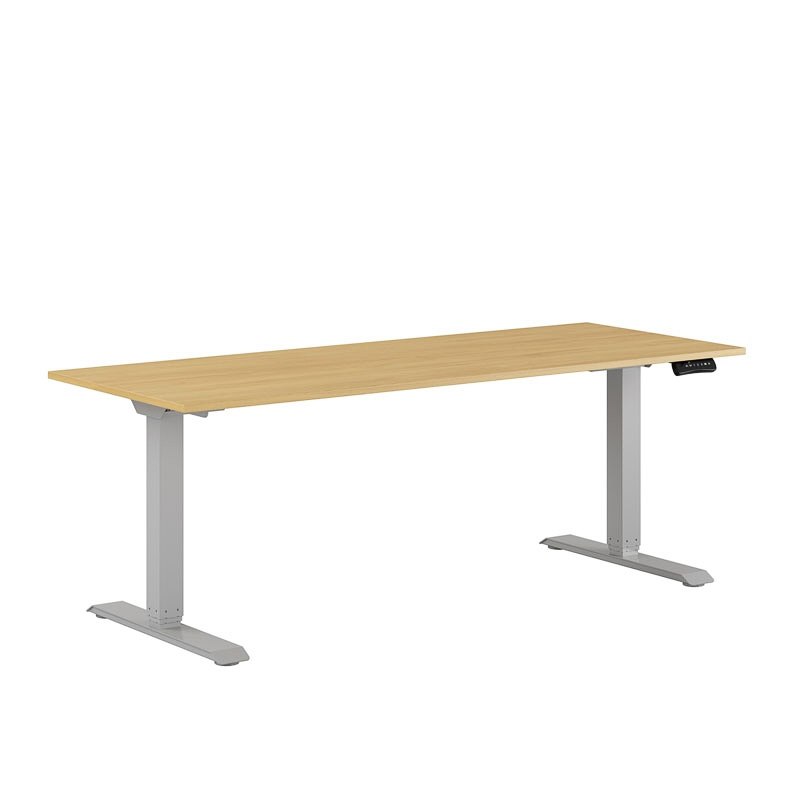 Höj och sänkbart skrivbord, 2-motorigt, grått stativ, ek bordsskiva 180x70cm