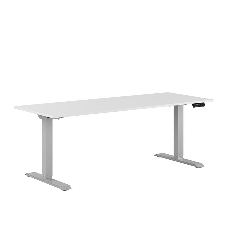 Höj och sänkbart skrivbord, 2-motorigt, grått stativ, vit bordsskiva 180x70cm