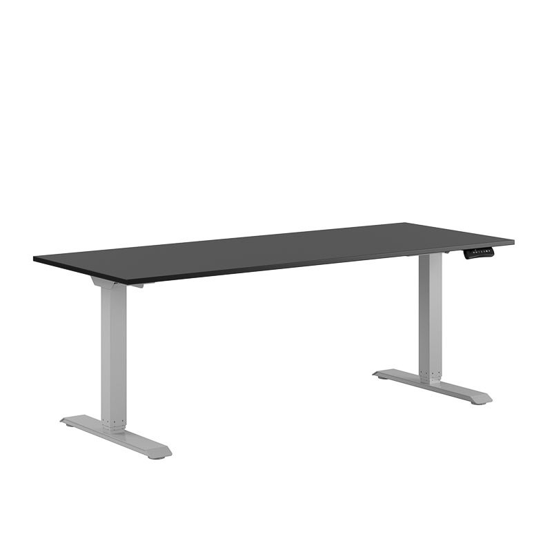 Höj och sänkbart skrivbord, 2-motorigt, grått stativ, svart bordsskiva 180x70cm