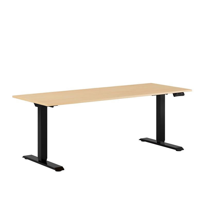 Höj och sänkbart skrivbord, 2-motorigt, svart stativ, bok bordsskiva 180x70cm