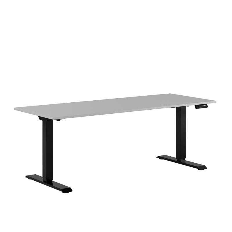 Höj och sänkbart skrivbord, 2-motorigt, svart stativ, grå bordsskiva 180x70cm