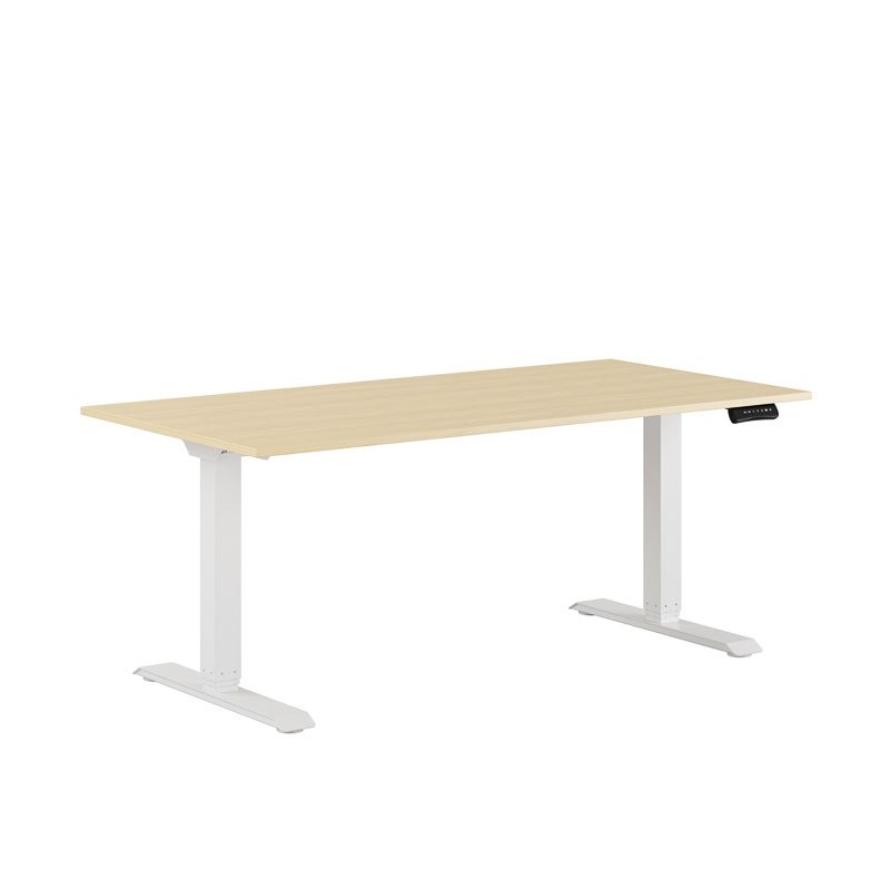 Höj och sänkbart skrivbord, 2-motorigt, vitt stativ, björk bordsskiva 160x80cm