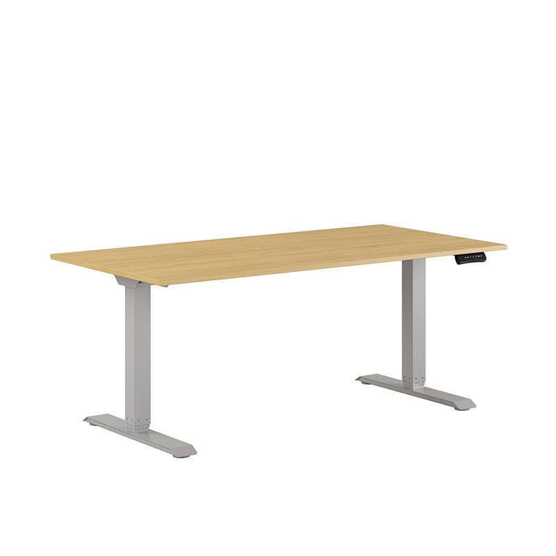 Höj och sänkbart skrivbord, 2-motorigt, grått stativ, ek bordsskiva 160x80cm 39301