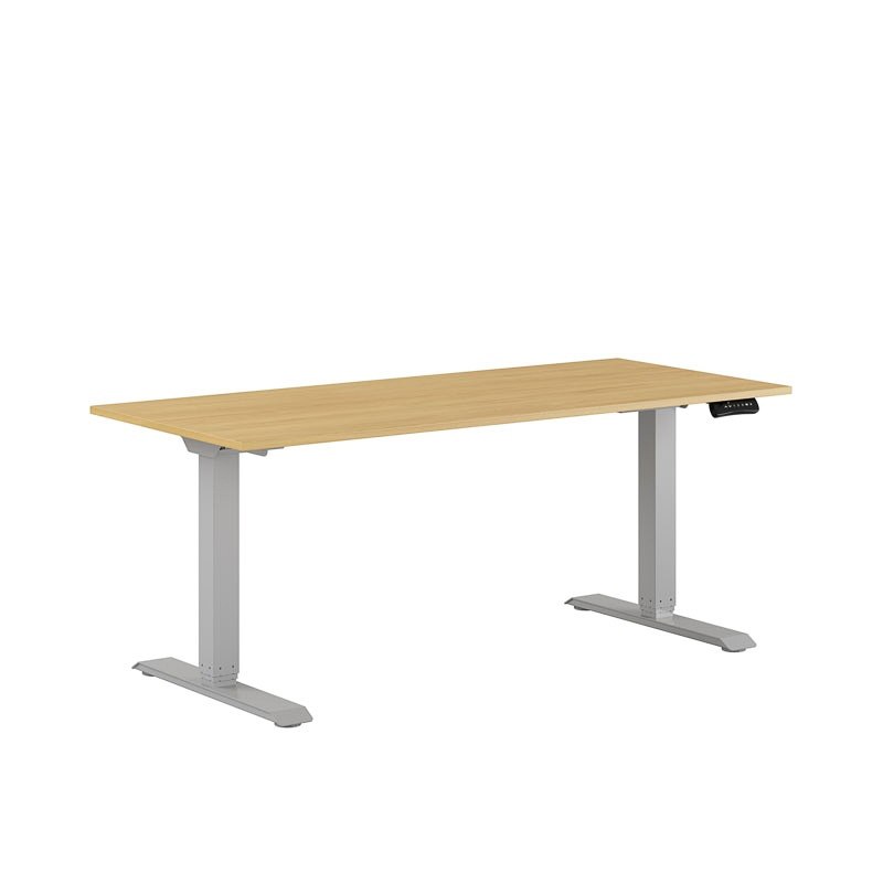 Höj och sänkbart skrivbord, 2-motorigt, grått stativ, ek bordsskiva 160x70cm