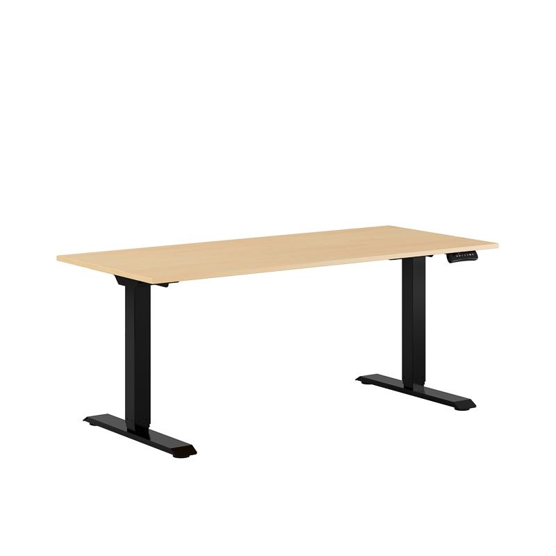 Höj och sänkbart skrivbord, 2-motorigt, svart stativ, bok bordsskiva 160x70cm