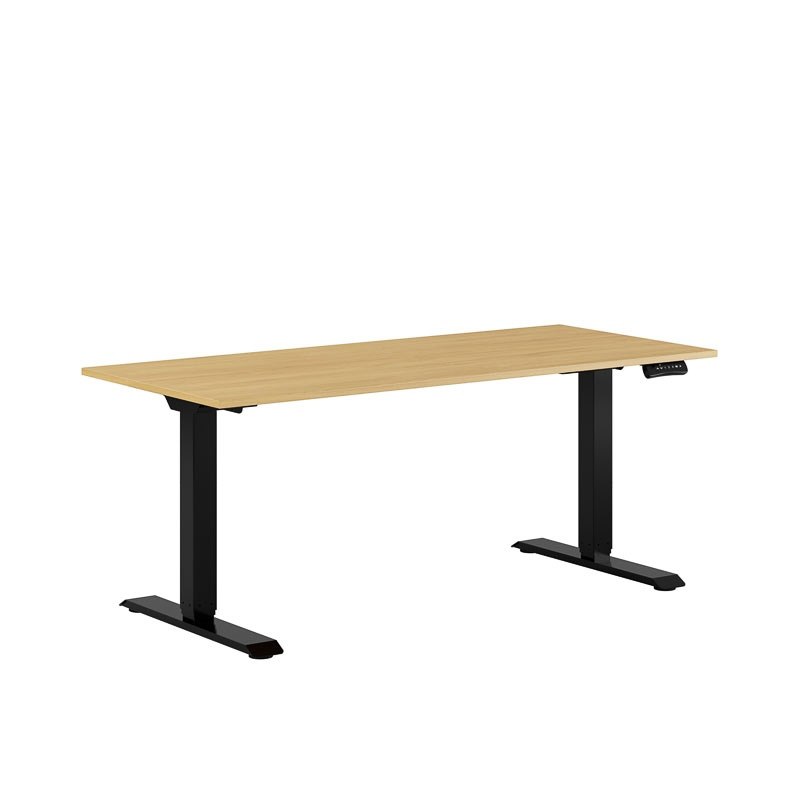 Höj och sänkbart skrivbord, 2-motorigt, svart stativ, ek bordsskiva 160x70cm