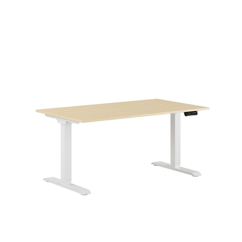 Höj och sänkbart skrivbord, 2-motorigt, vitt stativ, björk bordsskiva 140x80cm