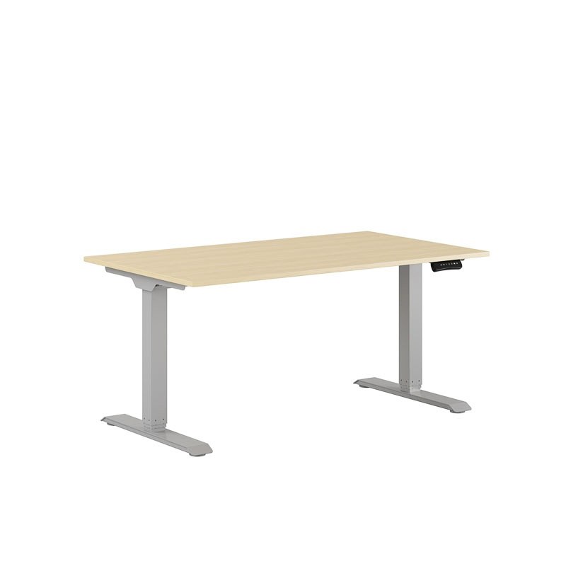 Höj och sänkbart skrivbord, 2-motorigt, grått stativ, björk bordsskiva 140x80cm