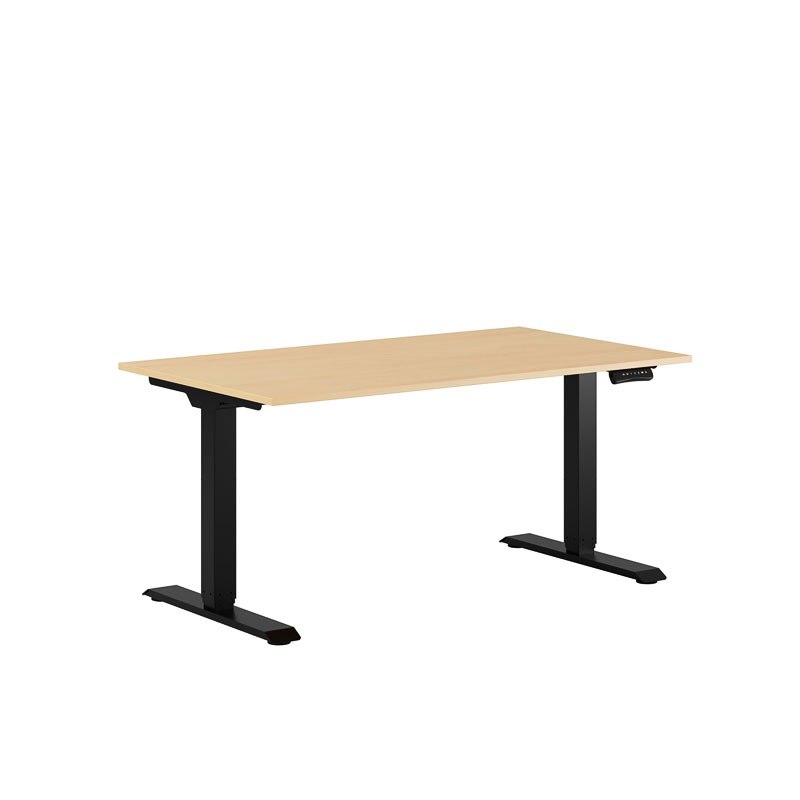 Höj och sänkbart skrivbord, 2-motorigt, svart stativ, bok bordsskiva 140x80cm