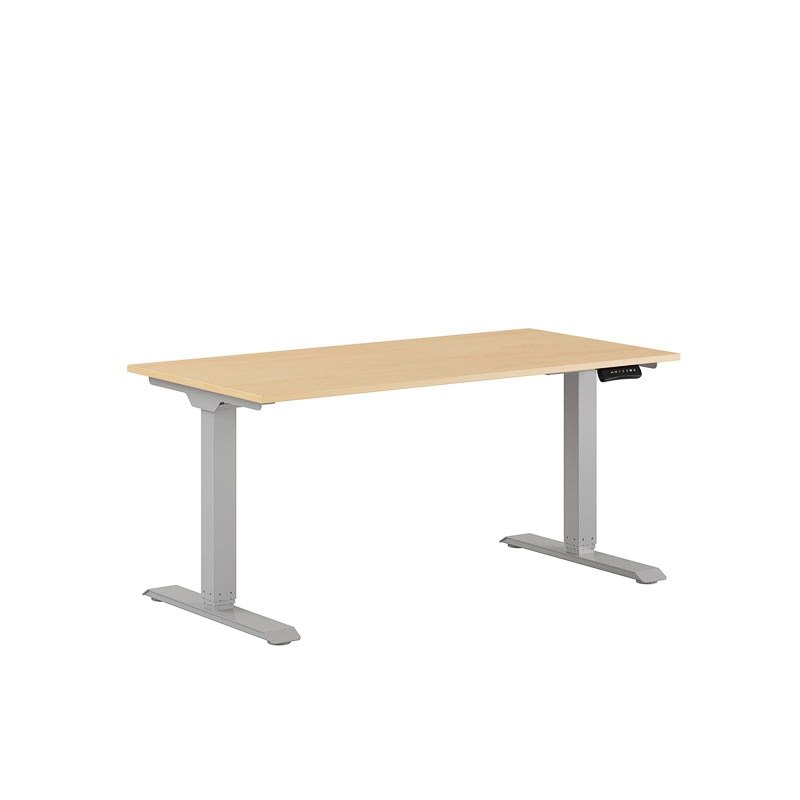 Höj och sänkbart skrivbord, 2-motorigt, grått stativ, bok bordsskiva 140x70cm