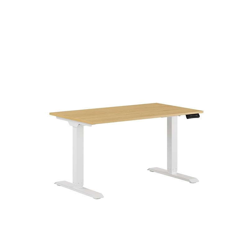 Höj och sänkbart skrivbord, 2-motorigt, vitt stativ, björk bordsskiva 120x70cm