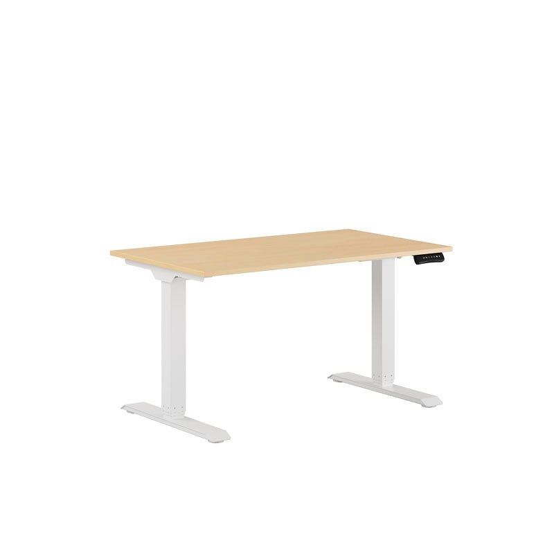 Höj och sänkbart skrivbord, 2-motorigt, vitt stativ, bok bordsskiva 120x70cm